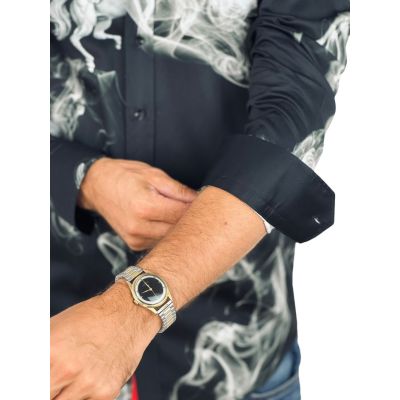 DANIEL BESSI Koszula męska fb132 czarna, DYMY, pegaz | Sklep GriShop.eu | Koszule