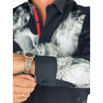 DANIEL BESSI Koszula męska fb132 czarna, DYMY, pegaz | Sklep GriShop.eu | Koszule