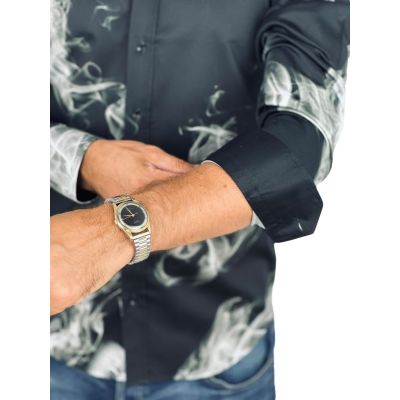 DANIEL BESSI Koszula męska fb130 czarny , DYMY, lew | Sklep GriShop.eu | Koszule