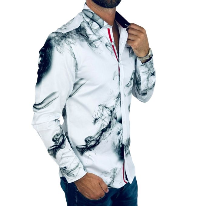 DANIEL BESSI Koszula męska fb131 biała, DYMY, lew | Sklep GriShop.eu | Koszule