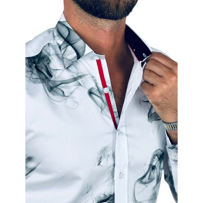 DANIEL BESSI Koszula męska fb131 biała, DYMY, lew | Sklep GriShop.eu | Koszule