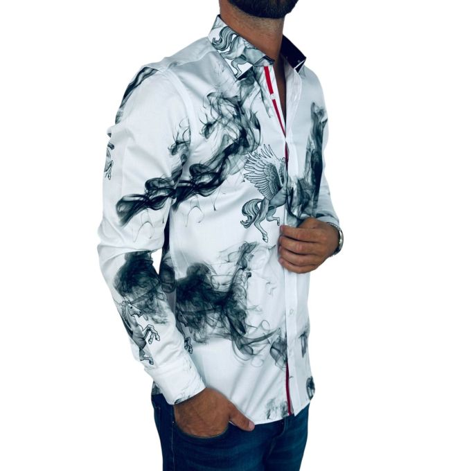 DANIEL BESSI Koszula męska fb131 biała, DYMY, lew | Sklep GriShop.eu | Koszule