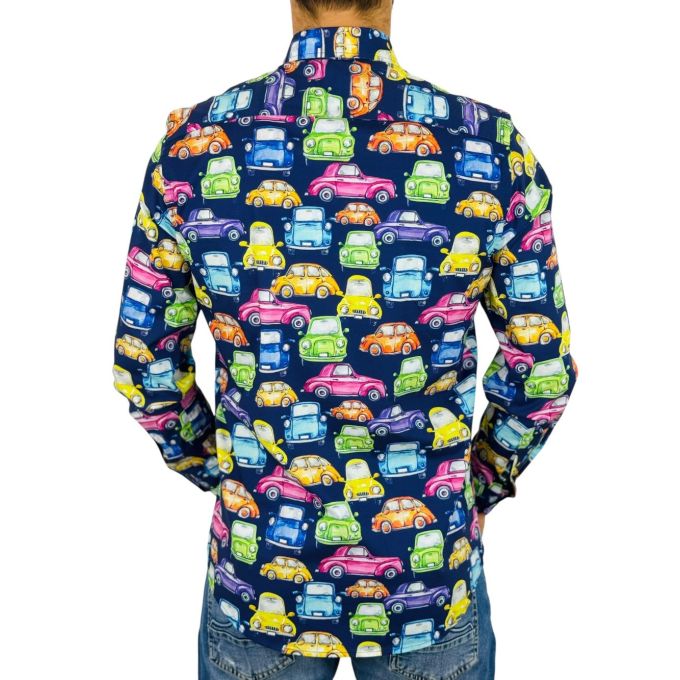 GIOVANNI PERA Koszula męska GP404 granatowa, AUTA kolorowe, wesołe | Sklep GriShop.eu | Koszule