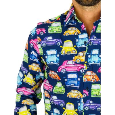 GIOVANNI PERA Koszula męska GP404 granatowa, AUTA kolorowe, wesołe | Sklep GriShop.eu | Koszule