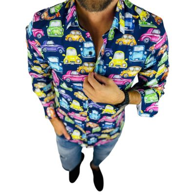 GIOVANNI PERA Koszula męska GP404 granatowa, AUTA kolorowe, wesołe | Sklep GriShop.eu | Koszule