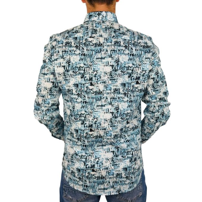 GIOVANNI PERA Koszula męska GP400 niebieska, napisy, gazeta | Sklep GriShop.eu | Koszule