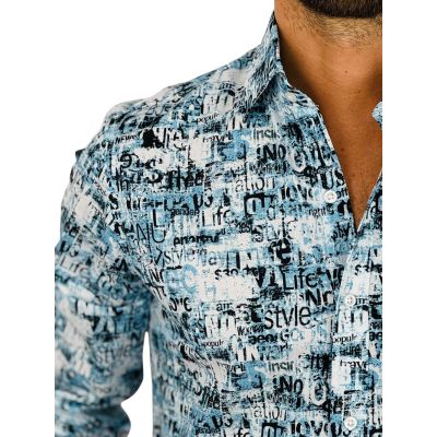 GIOVANNI PERA Koszula męska GP400 niebieska, napisy, gazeta | Sklep GriShop.eu | Koszule