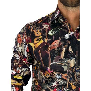 GIOVANNI PERA Koszula męska GP403 kolorowa, muzyczna, gitary | Sklep GriShop.eu | Koszule 2