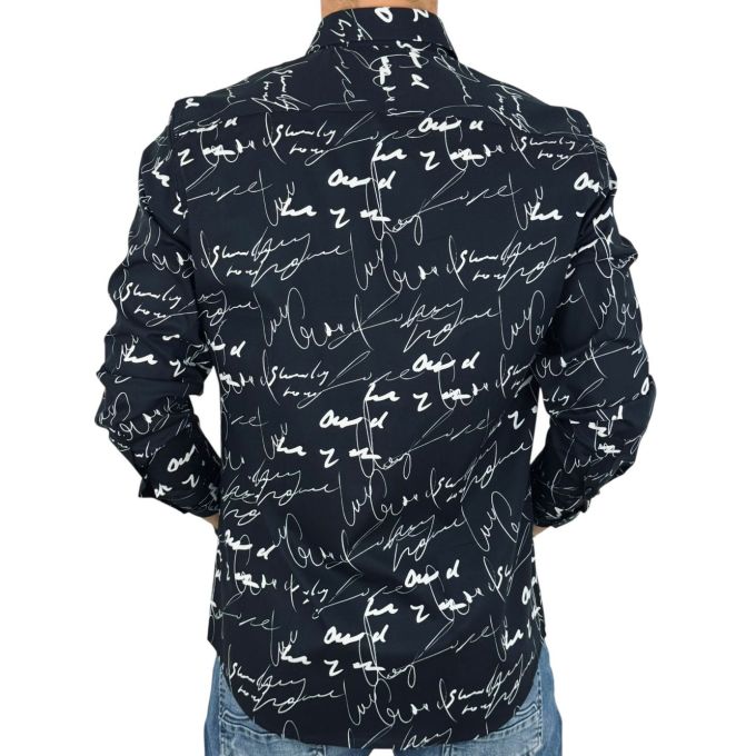 GIOVANNI PERA Koszula męska GP401 czarna, biały wzór, PISMO, napisy | Sklep GriShop.eu | Koszule