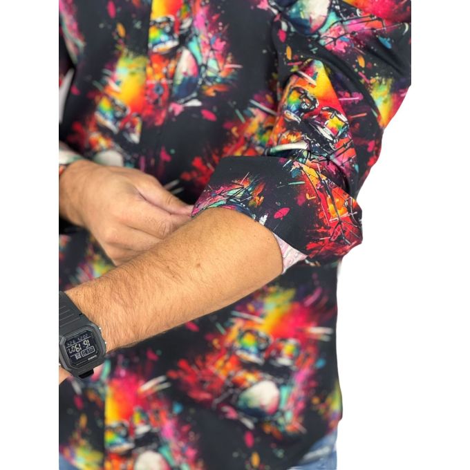 GIOVANNI PERA Koszula męska GP426 muzyczna, kolorowa perkusja, czarne tło | Sklep GriShop.eu | Koszule