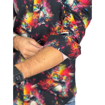 GIOVANNI PERA Koszula męska GP426 muzyczna, kolorowa perkusja, czarne tło | Sklep GriShop.eu | Koszule