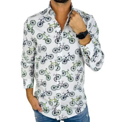 GIOVANNI PERA Koszula męska GP410 biała w ROWERY, wesoła | Sklep GriShop.eu | Koszule