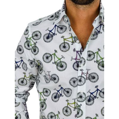 GIOVANNI PERA Koszula męska GP410 biała w ROWERY, wesoła | Sklep GriShop.eu | Koszule