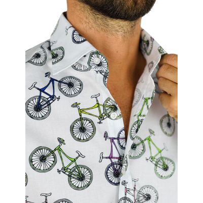 GIOVANNI PERA Koszula męska GP410 biała w ROWERY, wesoła | Sklep GriShop.eu | Koszule