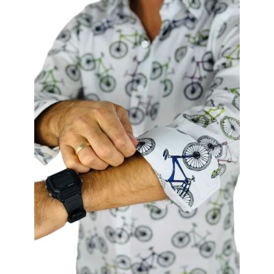 GIOVANNI PERA Koszula męska GP410 biała w ROWERY, wesoła | Sklep GriShop.eu | Koszule