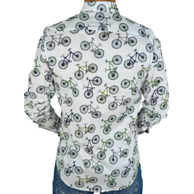 GIOVANNI PERA Koszula męska GP410 biała w ROWERY, wesoła | Sklep GriShop.eu | Koszule