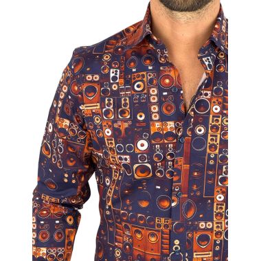 GIOVANNI PERA Koszula męska GP419 muzyczna, granatowa, brązowa, głośniki | Sklep GriShop.eu | Koszule 2
