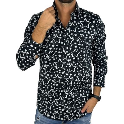 GIOVANNI PERA Koszula męska GP420 czarna, białe gwiazdki | Sklep GriShop.eu | Koszule