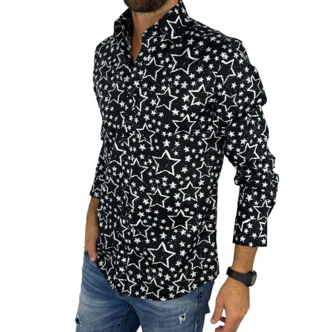 GIOVANNI PERA Koszula męska GP420 czarna, białe gwiazdki | Sklep GriShop.eu | Koszule
