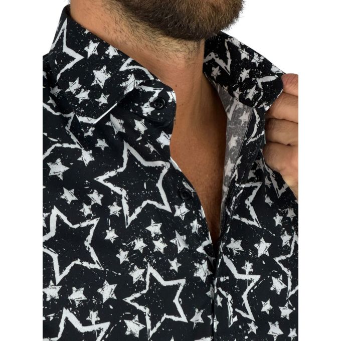 GIOVANNI PERA Koszula męska GP420 czarna, białe gwiazdki | Sklep GriShop.eu | Koszule