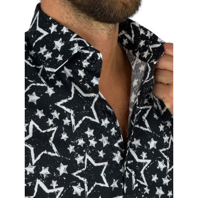 GIOVANNI PERA Koszula męska GP420 czarna, białe gwiazdki | Sklep GriShop.eu | Koszule