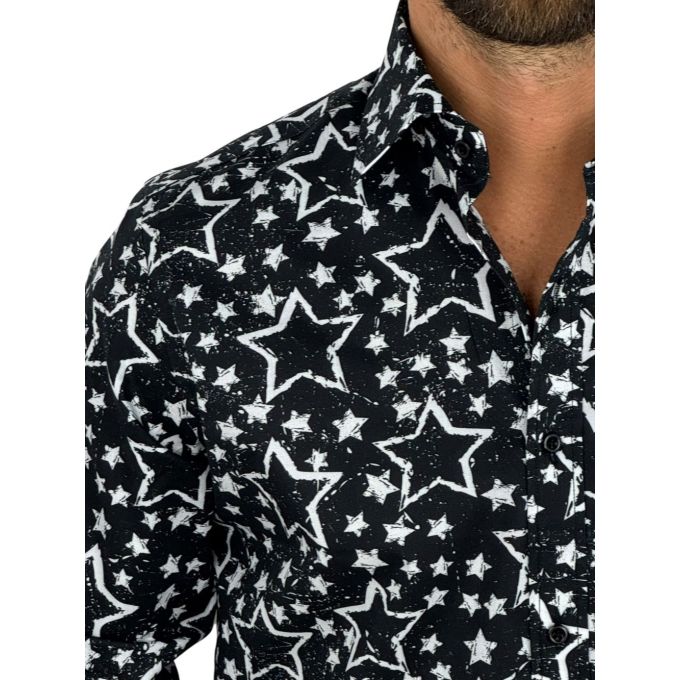 GIOVANNI PERA Koszula męska GP420 czarna, białe gwiazdki | Sklep GriShop.eu | Koszule