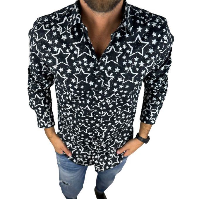 GIOVANNI PERA Koszula męska GP420 czarna, białe gwiazdki | Sklep GriShop.eu | Koszule