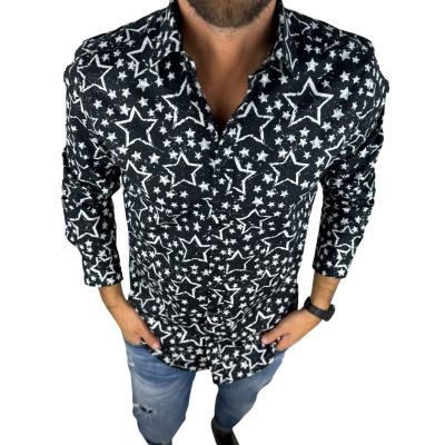 GIOVANNI PERA Koszula męska GP420 czarna, białe gwiazdki | Sklep GriShop.eu | Koszule