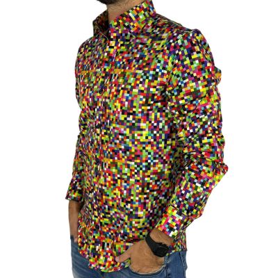 GIOVANNI PERA Koszula męska GP412 pixele, minecraft, kolorowa, kratka | Sklep GriShop.eu | Koszule