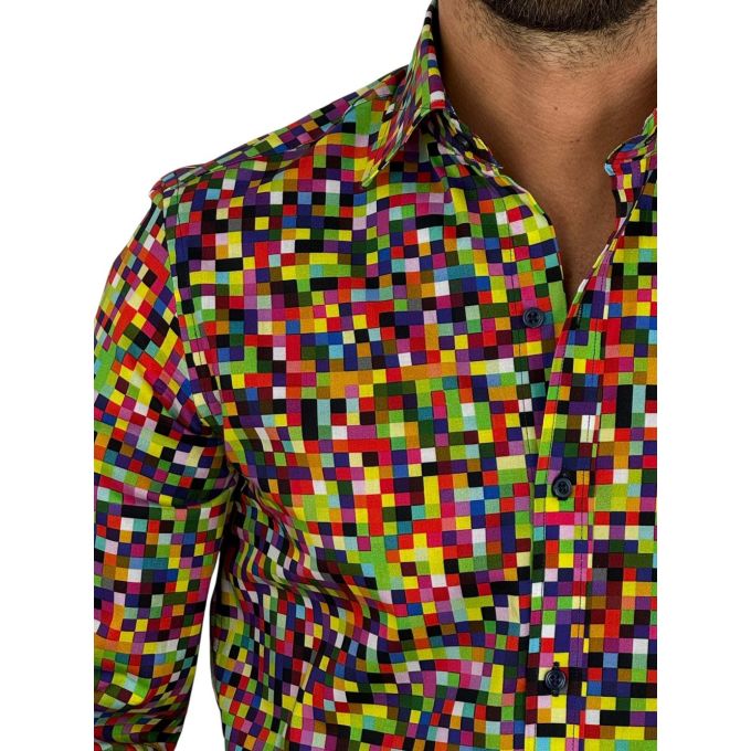 GIOVANNI PERA Koszula męska GP412 pixele, minecraft, kolorowa, kratka | Sklep GriShop.eu | Koszule