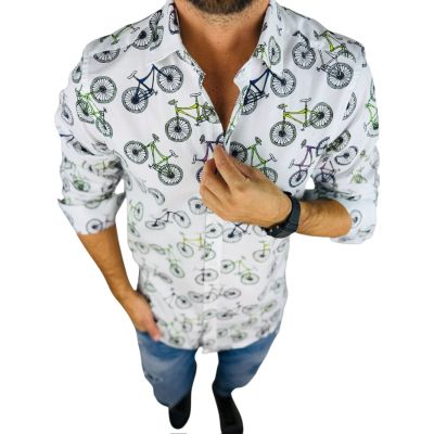 GIOVANNI PERA Koszula męska GP410 biała w ROWERY, wesoła | Sklep GriShop.eu | Koszule