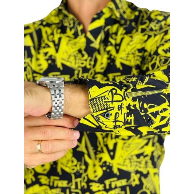 GIOVANNI PERA Koszula męska GP407 czarna, żółta, gitary, WOW, ROCK i inne, muzyczna | Sklep GriShop.eu | Koszule