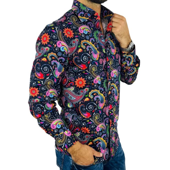 GIOVANNI PERA Koszula męska GP414 kolorowa, kwiaty, paisley, wesoła, folklor | Sklep GriShop.eu | Koszule