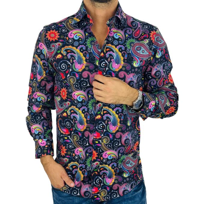 GIOVANNI PERA Koszula męska GP414 kolorowa, kwiaty, paisley, wesoła, folklor | Sklep GriShop.eu | Koszule