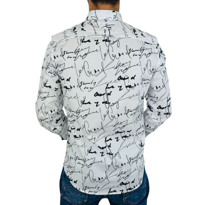 GIOVANNI PERA Koszula męska GP421 biała w czarny wzór - pismo, napisy | Sklep GriShop.eu | Koszule