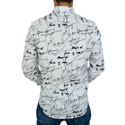 GIOVANNI PERA Koszula męska GP421 biała w czarny wzór - pismo, napisy | Sklep GriShop.eu | Koszule