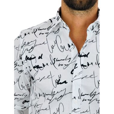 GIOVANNI PERA Koszula męska GP421 biała w czarny wzór - pismo, napisy | Sklep GriShop.eu | Koszule 2