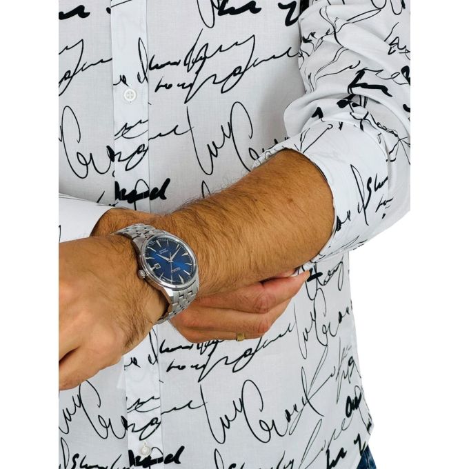 GIOVANNI PERA Koszula męska GP421 biała w czarny wzór - pismo, napisy | Sklep GriShop.eu | Koszule