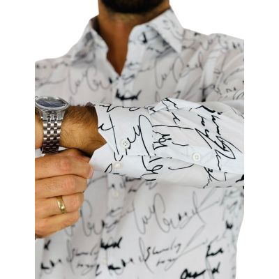 GIOVANNI PERA Koszula męska GP421 biała w czarny wzór - pismo, napisy | Sklep GriShop.eu | Koszule
