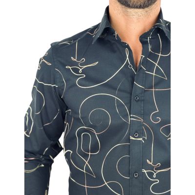 GIOVANNI PERA Koszula męska GP428 glam, czarna, złoty wzór - TWARZE | Sklep GriShop.eu | Koszule