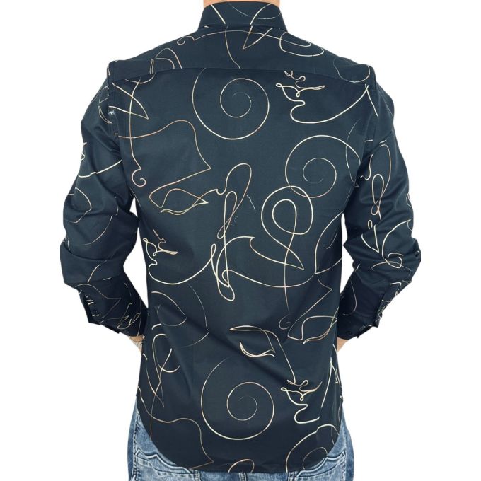GIOVANNI PERA Koszula męska GP428 glam, czarna, złoty wzór - TWARZE | Sklep GriShop.eu | Koszule