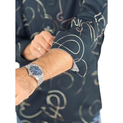 GIOVANNI PERA Koszula męska GP428 glam, czarna, złoty wzór - TWARZE | Sklep GriShop.eu | Koszule