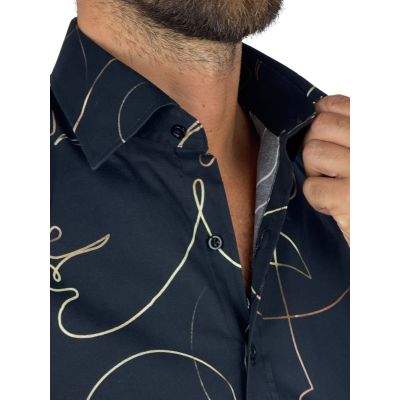 GIOVANNI PERA Koszula męska GP428 glam, czarna, złoty wzór - TWARZE | Sklep GriShop.eu | Koszule