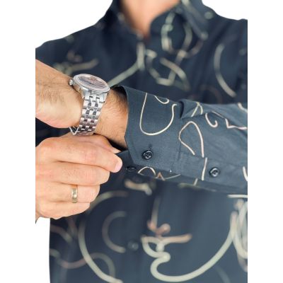 GIOVANNI PERA Koszula męska GP428 glam, czarna, złoty wzór - TWARZE | Sklep GriShop.eu | Koszule