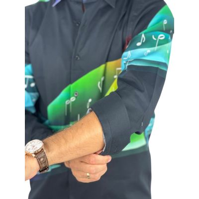 GIOVANNI PERA Koszula męska GP429 czarna, muzyczna, nutki, klucz wiolinowy | Sklep GriShop.eu | Koszule