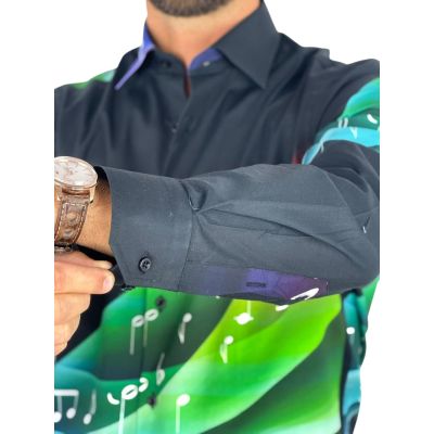 GIOVANNI PERA Koszula męska GP429 czarna, muzyczna, nutki, klucz wiolinowy | Sklep GriShop.eu | Koszule