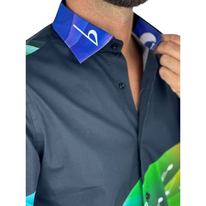 GIOVANNI PERA Koszula męska GP429 czarna, muzyczna, nutki, klucz wiolinowy | Sklep GriShop.eu | Koszule