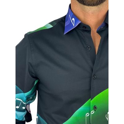 GIOVANNI PERA Koszula męska GP429 czarna, muzyczna, nutki, klucz wiolinowy | Sklep GriShop.eu | Koszule