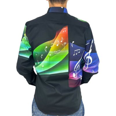 GIOVANNI PERA Koszula męska GP429 czarna, muzyczna, nutki, klucz wiolinowy | Sklep GriShop.eu | Koszule