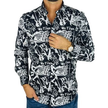 GIOVANNI PERA Koszula męska GP418 biała, CZARNA, wow, rock, gitary, muzyczna | Sklep GriShop.eu | Koszule